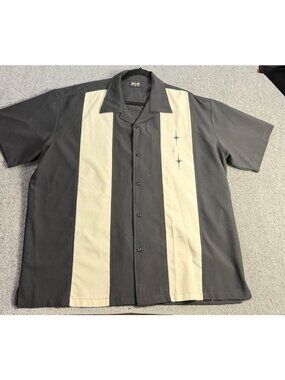Steady Mens 2X Black & Cream Button-Up Bowling Shirt With Embroidered Star Desig